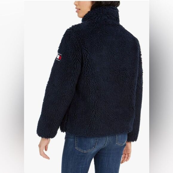 TOMMY HILFIGER Women's Sherpa Jacket Color block logo full-zip teddy bear XS EUC - Picture 16 of 16